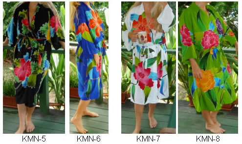  Kimono pajamas Bali Indonesia. Woman sleepwear or bath robes tropical motifs